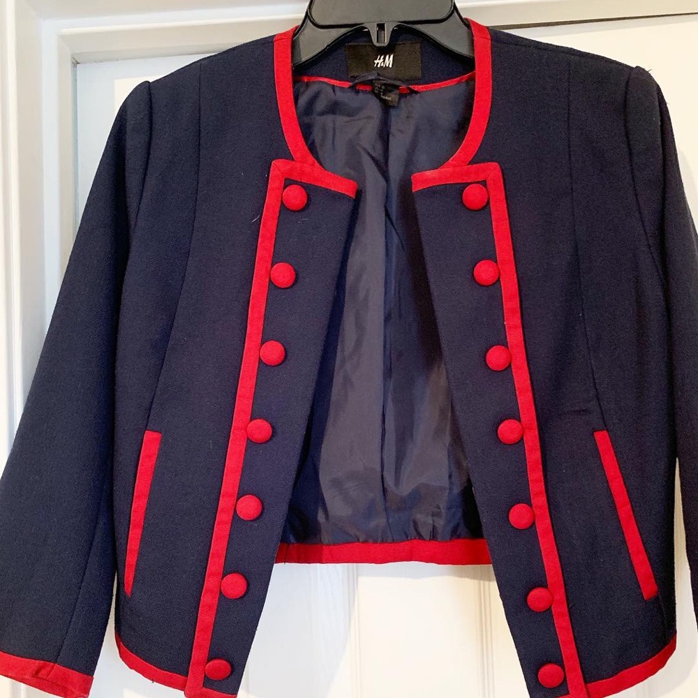 Navy and Red cropped Jacket